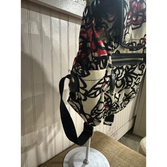 Coach Poppy Floral Black Red Backpack Print Front Zipper Adjustable Straps - Picture 4 of 15